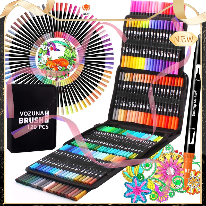 120 Colour Brush Pens Set Dual Tips Soft Fine Art Markers Drawing Watercolour from ddf the best price